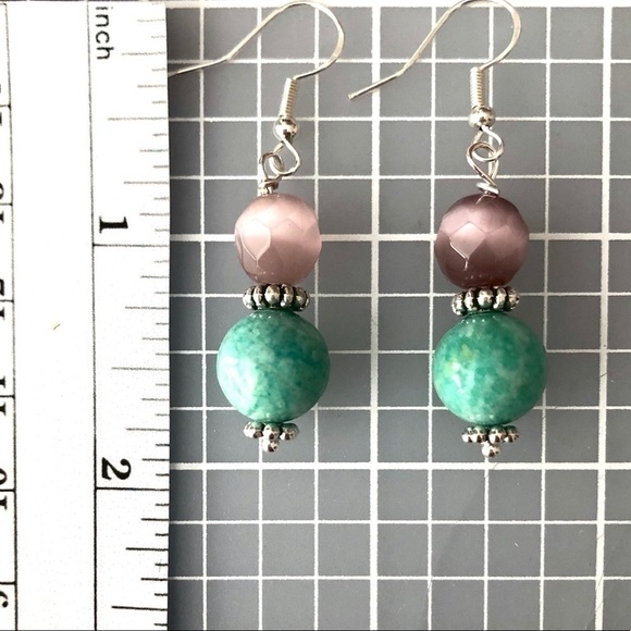 Handmade Sterling Silver Earrings Purple Cats Eye Everyday Chic Modern Staple - Picture 6 of 8